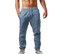 2026 - Pantalon élastique pour homme - Couleur unie - Respirant - Coton - Lin - Pantalon décontracté - Pantalon de travail d'hiver pour homme, bleu foncé, XXL