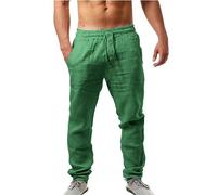 2026 - Pantalon élastique pour homme - Couleur unie - Respirant - Coton - Lin - Pantalon décontracté - Pantalon de travail d'hiver pour homme, vert, XXL