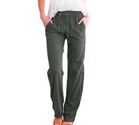 2026 - Pantalon pour femme taille haute et jambe large Pantalon élastique décontracté avec cordon de serrage Pantalon long confortable avec jambe droite et poches Pantalon d'été pour femme court, Vert