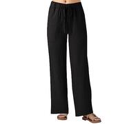 2026 Pantalons Femmes Poche de premiers secours Pantalons pour Femmes Lin Décontracté Solide Jambe Large Pantalon Ample, Noir , M