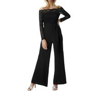 2026 Pantalons pour femme - Combinaison élégante pour femme - Tenue décontractée - Épaules dénudées - Bordure en dentelle - Combinaison droite, Noir , M