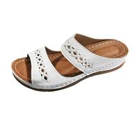 2026 Pantoufles d'été décontractées à bout ouvert brodées à talon compensé pour un usage quotidien Chaussures confortables à enfiler Chaussures pour femme, Blanc., 42 EU