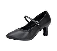 2026 Party Goers Femmes Talon 7 cm Haut Danse Moderne Talons bloc Chaton Respirant Coupe Large Entretien Invité Mariage Confort Mary Jane Femmes Sangle Basse Bout Fermé, Noir , 39 EU