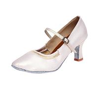 2026 Party Goers Femmes Talon 7 cm Haut Danse Moderne Talons bloc Chaton Respirant Coupe Large Entretien Invité Mariage Confort Mary Jane Femmes Sangle Basse Bout Fermé, blanc, 39 EU