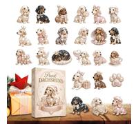 2026 Pearl Teckel Noël - Chien 2D Acrylique 24 Jours | 24 figurines de teckel en acrylique 2D (~ 3,51 cm chacune), 25,9 x 18 x 3 cm, boîte cadeau, matériau acrylique résistant à