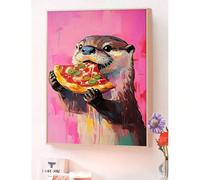 2026 Peinture à l'huile numérique d'un loutre guérisseur mangeant une pizza, art mural d'intérieur - convient pour la cuisine, le bureau, la salle de bain, le salon, la chambre - saison printemps/été 