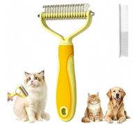 2026 Pet Pro Tool Grooming, Dematting Comb for Dogs and Cats, Double Sided Undercoat Rake Pet Brush with 17 Teeth, Deshedding Dog Brush Removes Tangles Knots and Loose Fur (Yellow)