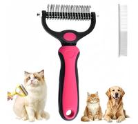 2026 Pet Pro Tool Grooming, Dematting Comb for Dogs and Cats, Double Sided Undercoat Rake Pet Brush with 17 Teeth, Deshedding Dog Brush Removes Tangles Knots and Loose Fur (Rose Red)