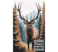 2026 Planner Pocket Size: Elk Reindeer themed Cover Daily Weekly Diary 12 Month Calendar Vision Mission Board Contact Address Organizer Goals Notes