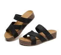 2026 Platform Slide Sandals for Women Open Toe Knitted Strap Sandals Arch Support Comfortable Summer Beach Shoes Fashion Hollow Open Toe Lightweight Outdoor Slippers (Black,41)