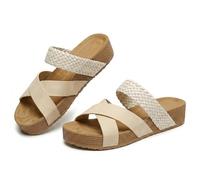 2026 Platform Slide Sandals for Women Open Toe Knitted Strap Sandals Arch Support Comfortable Summer Beach Shoes Fashion Hollow Open Toe Lightweight Outdoor Slippers (Beige,39)
