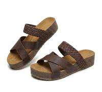 2026 Platform Slide Sandals for Women Open Toe Knitted Strap Sandals Arch Support Comfortable Summer Beach Shoes Fashion Hollow Open Toe Lightweight Outdoor Slippers (Coffee Brown,41)