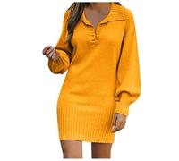 2026 Printemps Femmes À Manches Longues Mode Solide Pull Robe Laine Longueur Moyenne Tricot, jaune, M