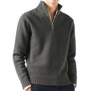 2026 Pull décontracté pour homme en laine chaude de couleur unie à col montant en acrylique long w nd grande taille V cardigan, gris, L
