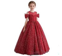 2026-Robe à épaules dénudées pour fille élégante tenue de soirée à volants parfaite pour spectacle de d'année bal ou récital de piano Cette jolie robe princesse en offre un style festif et (7-8 Years)