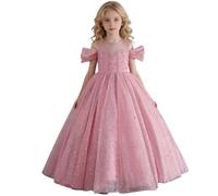 2026-Robe à épaules dénudées pour fille élégante tenue de soirée à volants parfaite pour spectacle de d'année bal ou récital de piano Cette jolie robe princesse en offre un style festif et (5-6 Years)