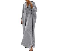 2026 - Robe chemise à rayures en coton et lin pour femme - Robe longue décontractée et ample - Jaune - Courte, Noir , M
