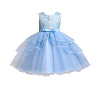 2026 Robe de carnaval pour enfant en dentelle Princesse Cosplay Party Robe de soirée sans manches et jupe, bleu, 7-8 ans