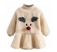 2026 Robe d'hiver pour filles, style coréen, robe de dessin animé épaisse pour enfants 1-9, beige, 2-3 ans