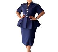 2026 Robe Péplum Grande Taille À Col V Pour Femme Robe Crayon Midi Moulante À Manches Courtes, Élégante Et Habillée, Idéale Pour L'église Ou Le Travail(Blue,S)