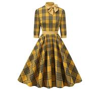 2026 Robes d'été d'automne et d'hiver à col roulé à carreaux vert à manches quart avec ourlet large pour invitée de mariage, robe de fête