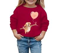 2026 Saint Valentin Automne et Hiver Saint-Valentin À La Mode Intéressant Chiot Imprimé Sweat À Capuche Enfant, Rouge, 3-4 ans