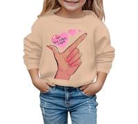 2026 Saint Valentin Automne et Hiver Saint-Valentin Mode Mignon Imprimé Doigts Sweat à Capuche Enfant, kaki, 5-6 ans