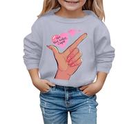 2026 Saint Valentin Automne et Hiver Saint-Valentin Mode Mignon Imprimé Doigts Sweat à Capuche Enfant, gris clair, 3-4 ans