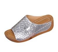 2026 Sandales à semelle compensée pour femme Bout ouvert pour un confort décontracté au printemps et en été, argenté, 42 EU Large