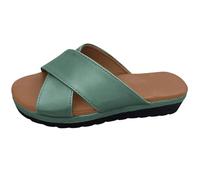 2026 Sandales plates décontractées à bout ouvert pour femme - Tongs de plage confortables pour les vacances d'été - À assortir avec un short, un jean et une jupe, vert, 39 EU