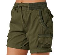 2026 - Short cargo d'été ample pour femme avec poches - À carreaux, Vert armée., XXL