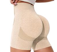 2026 Short de cyclisme taille haute sans couture pour femme, beige, L