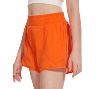 2026 Short de sport pour fille avec coupe ample, convient pour la course d'été et le fitness, maille transparente qui laisse passer les sous-vêtements, pantalon de yoga respirant pour 6 à, Orange, 10