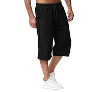 2026 Short Lin et Bermuda Homme 3/4 Long D'Été Pantacourt Coton, pour La Plage, Le Yoga, Le Jogging, Pantalon Taille Elastique Décontracté Pas Cher