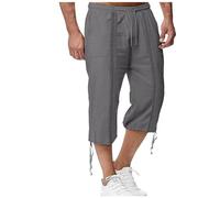 2026 Short Lin et Bermuda Homme 3/4 Long D'Été Pantacourt Coton, pour La Plage, Le Yoga, Le Jogging, Pantalon Taille Elastique Décontracté Pas Cher
