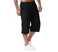 2026 Short Lin et Bermuda Homme 3/4 Long D'Été Pantacourt Coton, pour La Plage, Le Yoga, Le Jogging, Pantalon Taille Elastique Décontracté Pas Cher