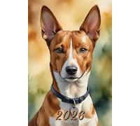 2026: Small Monthly Calendar Planner - Watercolor Basenji Dog