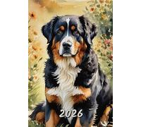 2026: Small Monthly Calendar Planner - Watercolor Bernese Mountain Dog