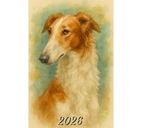2026: Small Monthly Calendar Planner - Watercolor Borzoi Dog