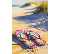 2026: Small Monthly Calendar Planner - Watercolor Flip Flops In Sand At Beach