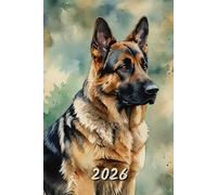 2026: Small Monthly Calendar Planner - Watercolor German Shepherd Dog