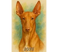 2026: Small Monthly Calendar Planner - Watercolor Pharaoh Hound Dog