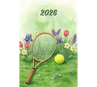 2026: Small Monthly Calendar Planner - Watercolor Tennis Racket and Ball With Flowers