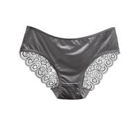 2026 - Sous-vêtement en maille creuse pour femme avec nœud, surface en satin sans couture à taille basse et haut triangle couleur chair sous-vêtements pour femme string noir, gris, L