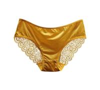 2026 - Sous-vêtement en maille creuse pour femme avec nœud, surface en satin sans couture à taille basse et haut triangle couleur chair sous-vêtements pour femme string noir, jaune, XL