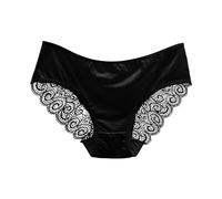 2026 - Sous-vêtement en maille creuse pour femme avec nœud, surface en satin sans couture à taille basse et haut triangle couleur chair sous-vêtements pour femme string noir, Noir , L