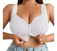 2026 - Soutien-gorge en dentelle confortable et respirant avec fermeture avant brodée surdimensionnée pour toutes les saisons. Conception sans fil pour un usage quotidien. Moins cher, Blanc., 105E