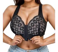 2026 - Soutien-gorge en dentelle confortable et respirant avec fermeture avant brodée surdimensionnée pour toutes les saisons. Conception sans fil pour un usage quotidien. Moins cher, Noir2, 105C