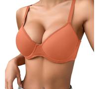 2026 Soutien-gorge push-up fin, uni, confortable, respirant pour femme avec armatures, soutien-gorge à trois rangées, Orange, 85C