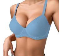 2026 Soutien-gorge push-up fin, uni, confortable, respirant pour femme avec armatures, soutien-gorge à trois rangées, bleu foncé, 105C